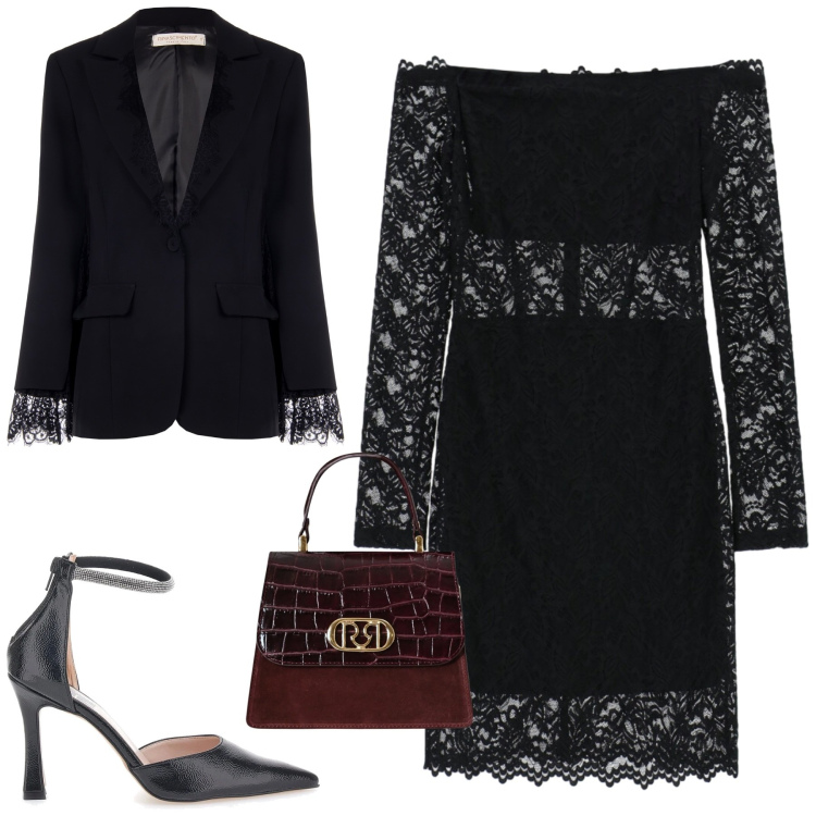 Outfit donna - Serata. Stile Chic per Serata fuori. Abbinamento con vestiti corti, blazer, borse a mano, décolleté.