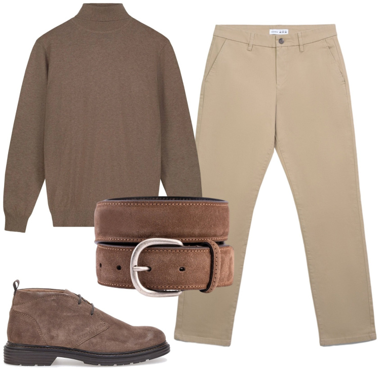 Outfit uomo - Total look #2335439. Stile Casual per Ufficio. Abbinamento con pantaloni chino, scarpe stringate, cinture, maglieria.