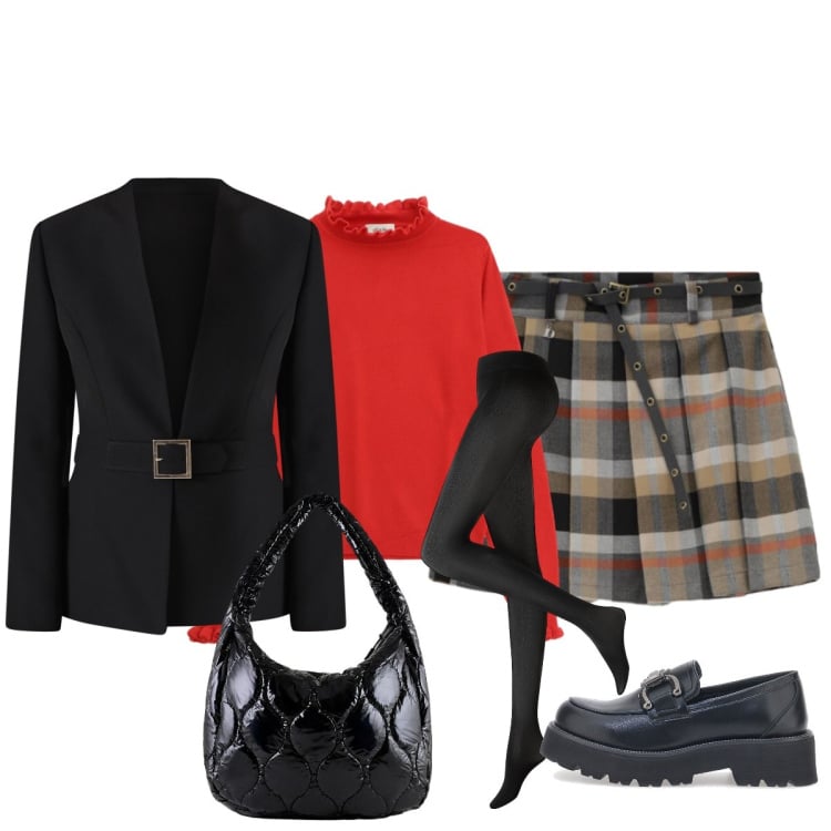 Outfit donna - La mini scozzese. Stile Preppy per Scuola/Università. Abbinamento con collant, maglieria, minigonne, blazer, borse tote, mocassini.