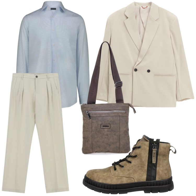 Outfit uomo - Trendy. Stile Trendy per Tutti i giorni. Abbinamento con giacche, pantaloni, portafogli, camicie, anfibi.
