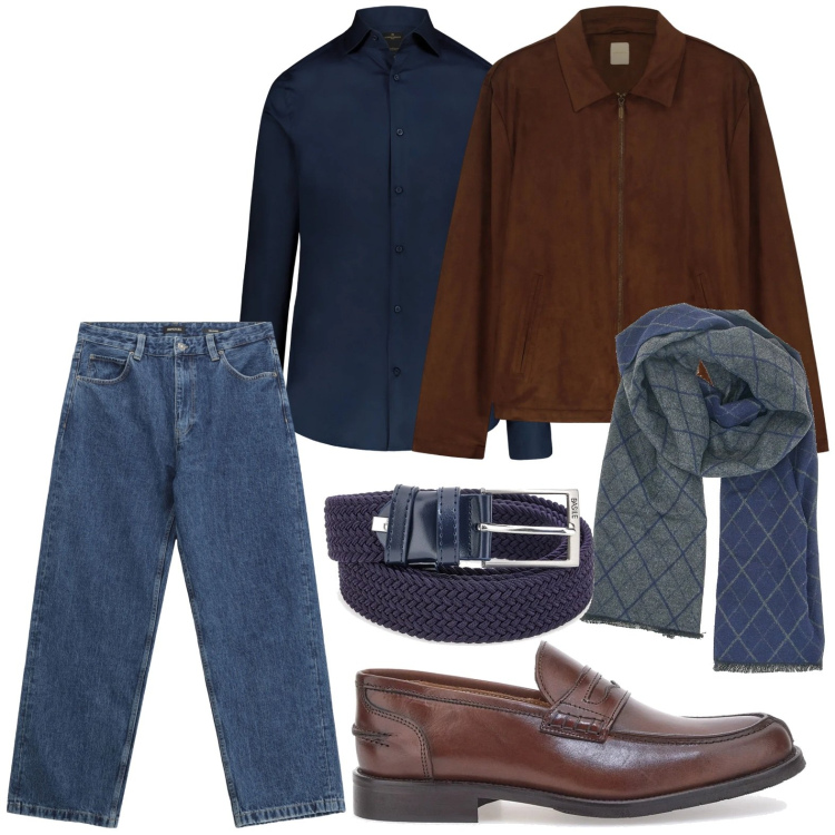 Outfit uomo - Casual chic. Stile Casual per Tutti i giorni. Abbinamento con jeans, camicie, scarpe stringate, sciarpe, giacche, cinture.