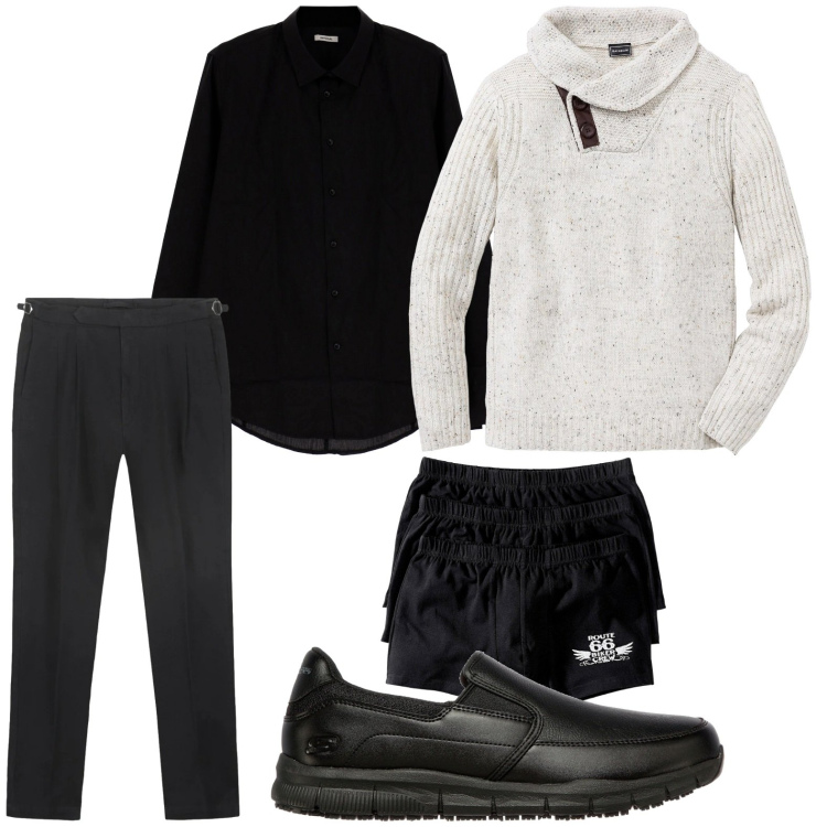 Outfit uomo - Black and white. Stile Casual per Tutti i giorni. Abbinamento con maglieria, boxer, camicie, scarpe stringate, pantaloni.