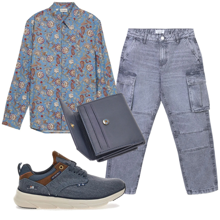 Outfit uomo - Total look #2335471. Stile Trendy per Tutti i giorni. Abbinamento con camicie, jeans, portafogli, sneakers.