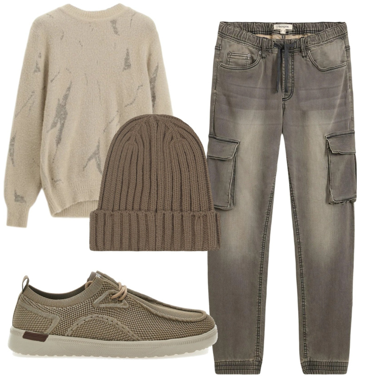 Outfit uomo - Total look #2335477. Stile Trendy per Tutti i giorni. Abbinamento con jeans slim fit, maglieria, scarpe stringate, berretti.