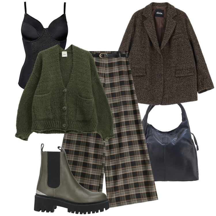 Outfit donna - Tessuti morbidi a febbraio. Stile Trendy per Tutti i giorni. Abbinamento con body, stivaletti, pantaloni a palazzo, cardigans, blazer, borse a mano.