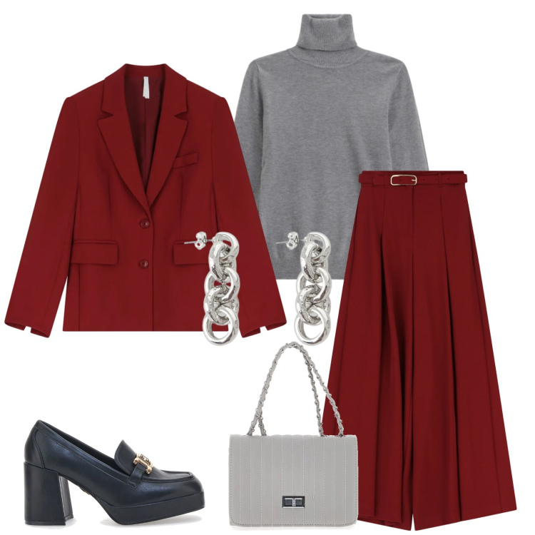 Outfit donna - Total look #2335527. Stile Bon Ton per Ufficio. Abbinamento con maglieria, pantaloni, blazer, orecchini, mocassini, borse a tracolla.