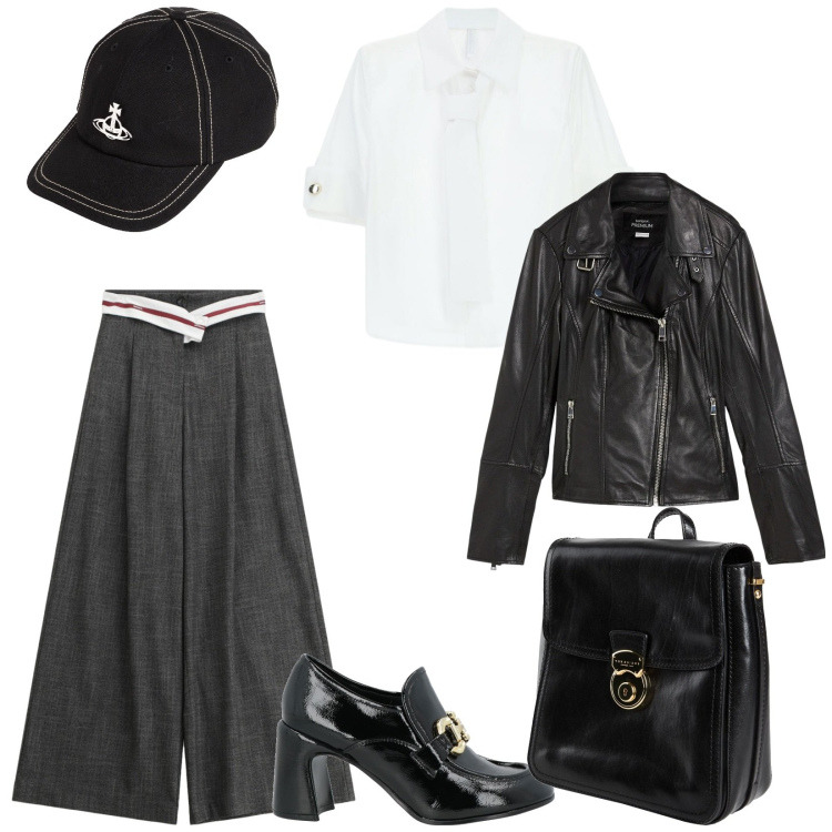 Outfit donna - Total look #2335529. Stile Urban per Tutti i giorni. Abbinamento con blazer, zaini, cappelli con visiera, mocassini, camicie, pantaloni a palazzo.