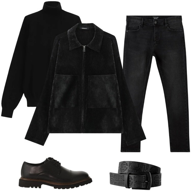 Outfit uomo - Total look #2335540. Stile Urban per Tutti i giorni. Abbinamento con cinture, maglieria, cappotti, scarpe stringate, jeans skinny.