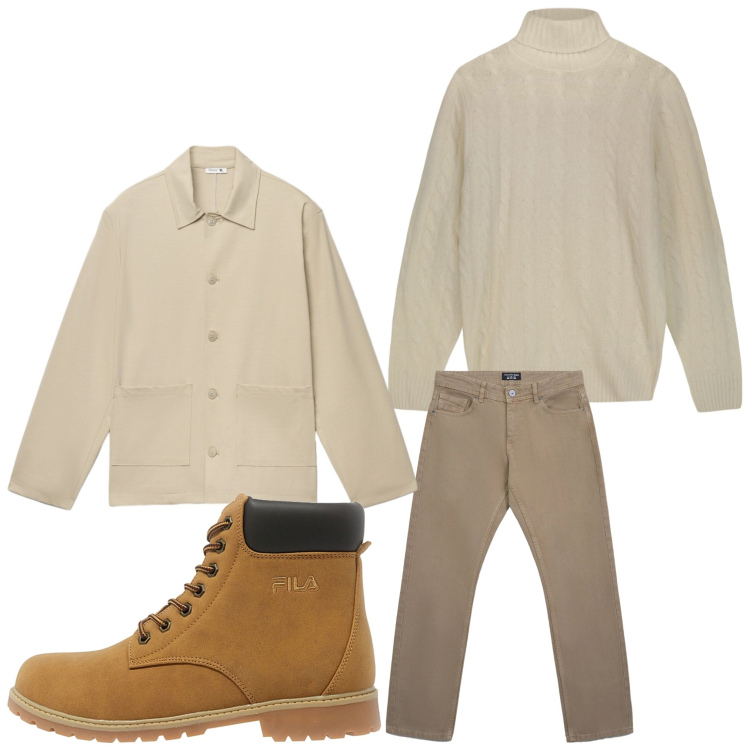 Outfit uomo - Semplicemente. Stile Casual per Serata speciale. Abbinamento con jeans, cappotti, anfibi, maglieria.