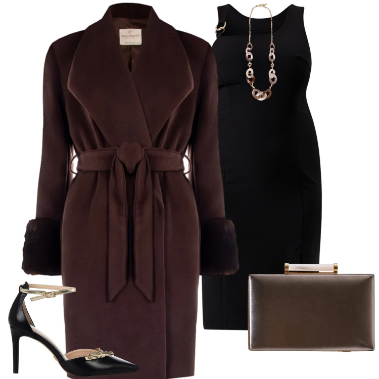 Outfit donna - Cerimonia invernale con Rinascimento. Stile Chic per Cerimonia. Abbinamento con vestiti a tubino, décolleté, clutch, cappotti, collane.