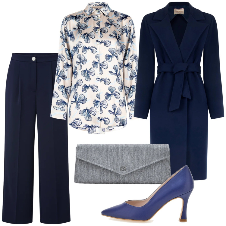 Outfit donna - Total look #2335577. Stile Chic per Serata fuori. Abbinamento con cappotti, camicie, pantaloni a palazzo, pochette, décolleté.