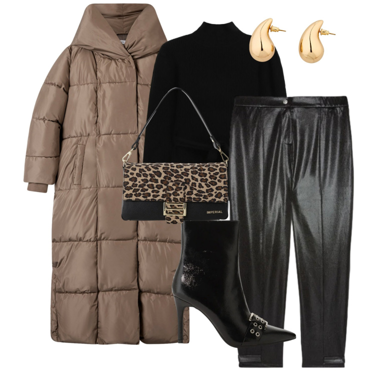 Outfit donna - Febbraio. Stile Urban per Tutti i giorni. Abbinamento con orecchini, maglieria, borse a spalla, stivaletti, cappotti, pantaloni.