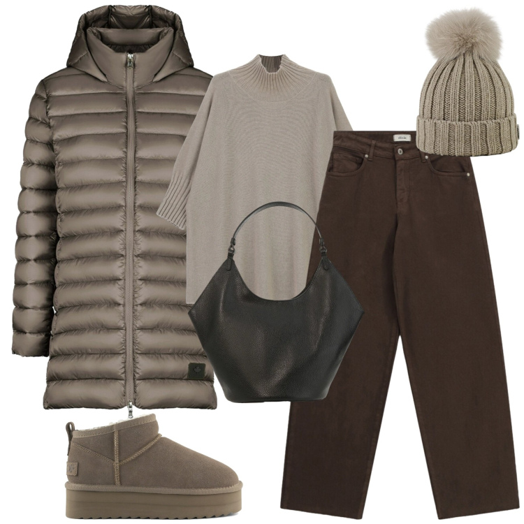 Outfit donna - City. Stile Casual chic per Tutti i giorni. Abbinamento con maglieria, jeans, borse a spalla, piumini, berretti, stivaletti.