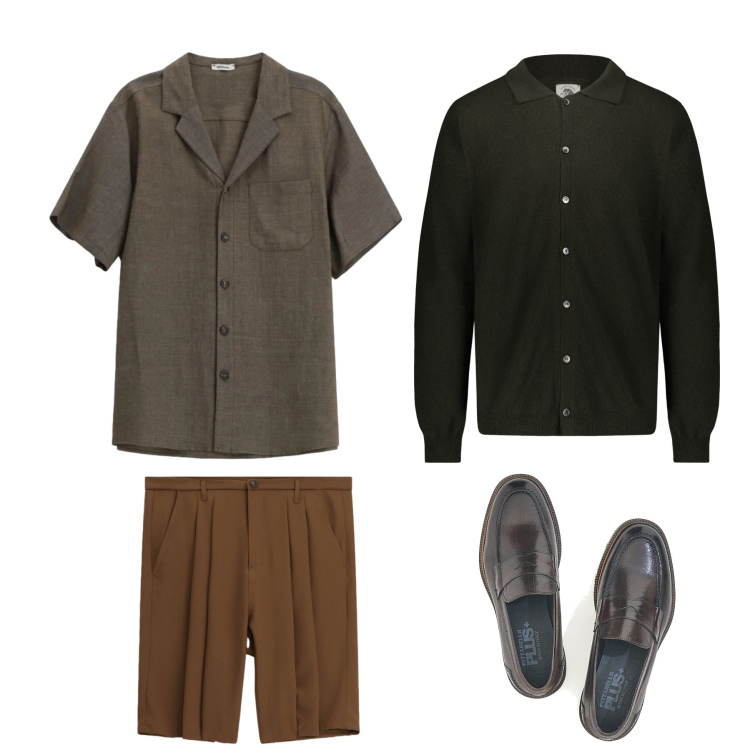 Outfit uomo - Calma di febbraio. Stile Casual per Tutti i giorni. Abbinamento con camicie a manica corta, bermuda, polo, scarpe stringate.