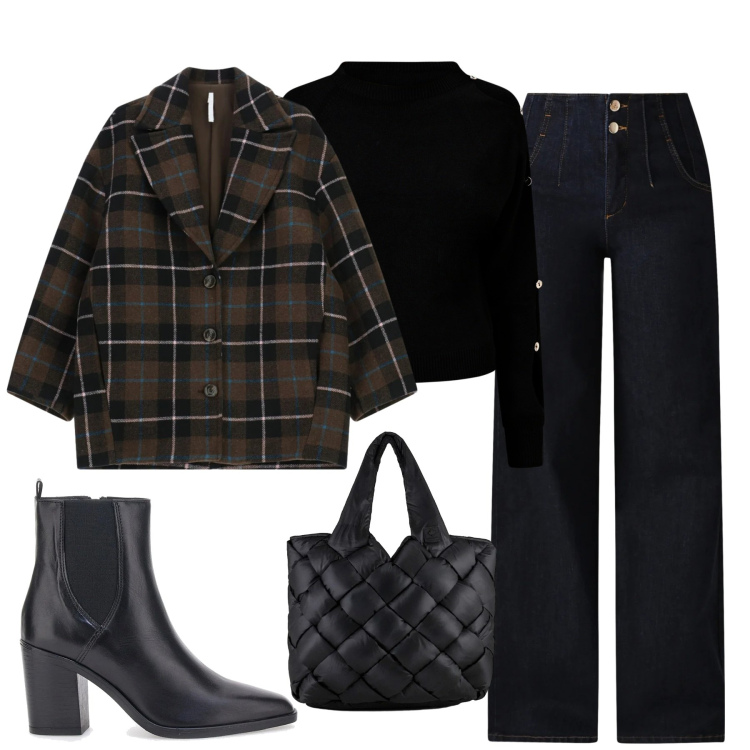 Outfit donna - City. Stile Casual chic per Tutti i giorni. Abbinamento con cappotti, jeans, maglieria, borse tote, stivaletti.