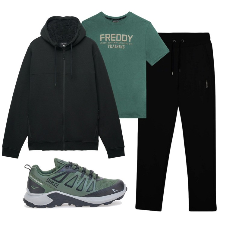 Outfit uomo - Total look #2335691. Stile Casual per Sport. Abbinamento con felpe con cappuccio, t-shirt, pantaloni, sneakers.