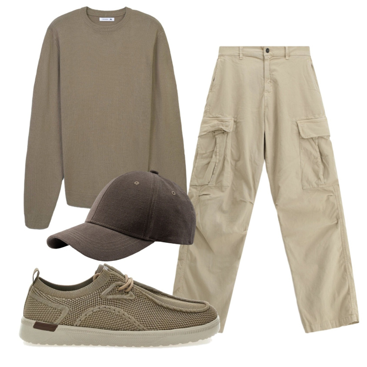 Outfit uomo - Total look #2335692. Stile Casual per Tutti i giorni. Abbinamento con maglieria, pantaloni cargo, scarpe stringate, cappelli con visiera.