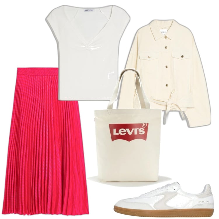 Outfit mujer - Urban style. Estilo Urban para Todos los días. Combinación con faldas, blazers, bolso tote, sneakers, camiseta.