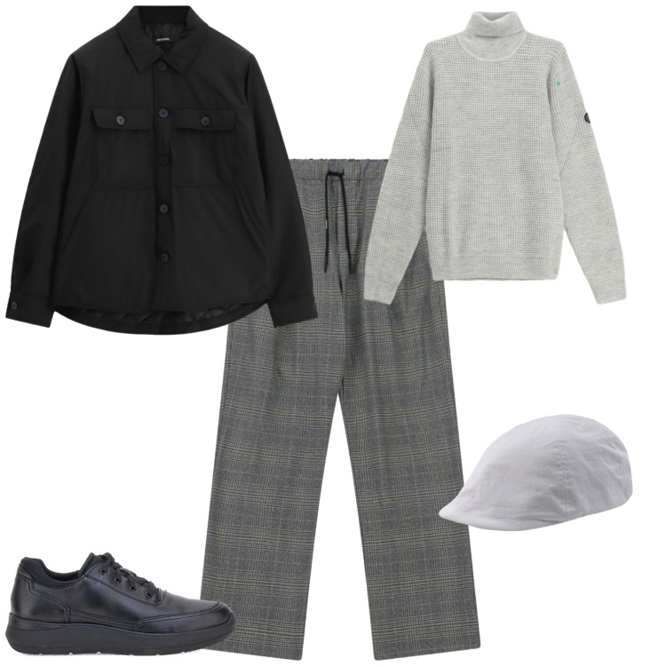 Outfit uomo - Casual ogni giorno. Stile Casual per Tutti i giorni. Abbinamento con maglieria, cappotti, pantaloni, scarpe stringate, cappelli con visiera.