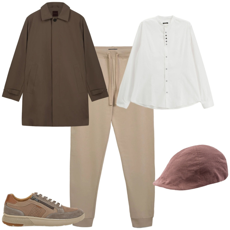 Outfit uomo - Casual ogni giorno. Stile Casual per Tutti i giorni. Abbinamento con camicie, pantaloni, scarpe stringate, cappelli con visiera, trench.