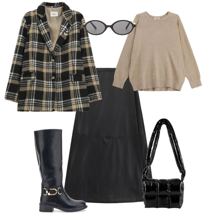 Outfit donna - Casual chic con Dixie. Stile Casual chic per Tutti i giorni. Abbinamento con occhiali da sole, pullovers, blazer, gonne lunghe, borse a spalla, stivali.