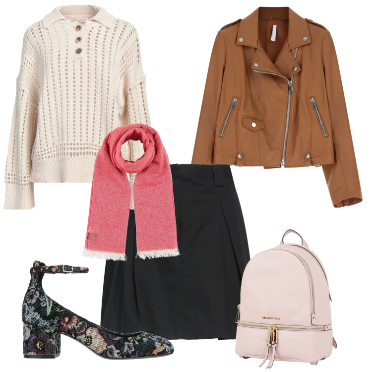 Outfit donna - Le MaryJane a fiori. Stile Bon Ton per Tutti i giorni. Abbinamento con décolleté, zaini, pullovers, minigonne, sciarpe, giacche.