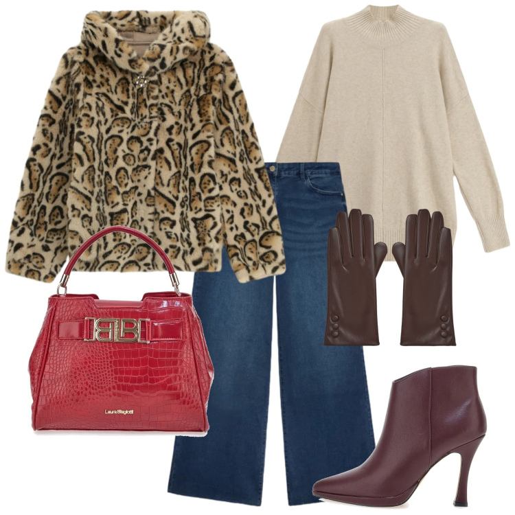 Outfit donna - Dettagli chic. Stile Casual chic per Tutti i giorni. Abbinamento con ecopellicce, maglieria, guanti, jeans, stivaletti, borse a mano.