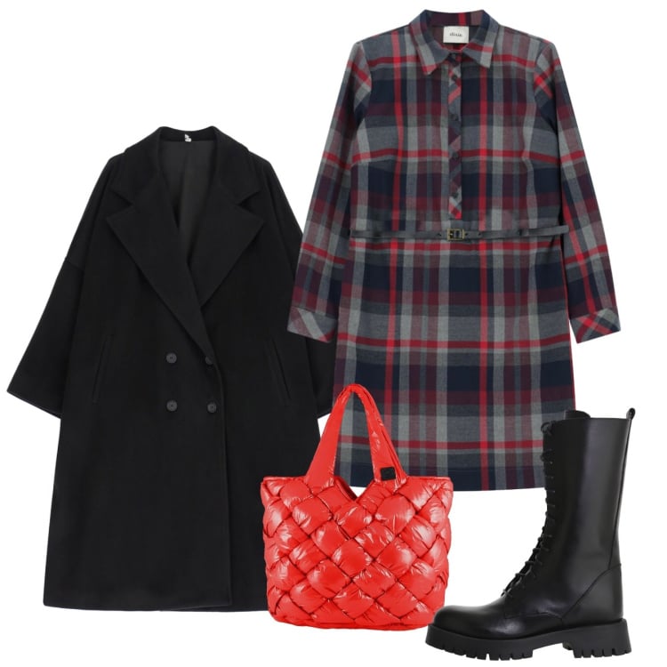 Outfit donna - Un abito in ufficio. Stile Bon Ton per Ufficio. Abbinamento con cappotti, vestiti corti, stivali, borse tote.