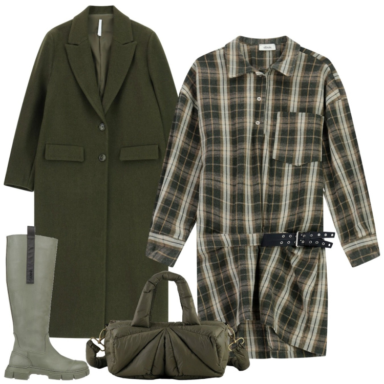 Outfit donna - Total look. Stile Bon Ton per Tutti i giorni. Abbinamento con stivali di gomma, cappotti, vestiti corti, borse a mano.