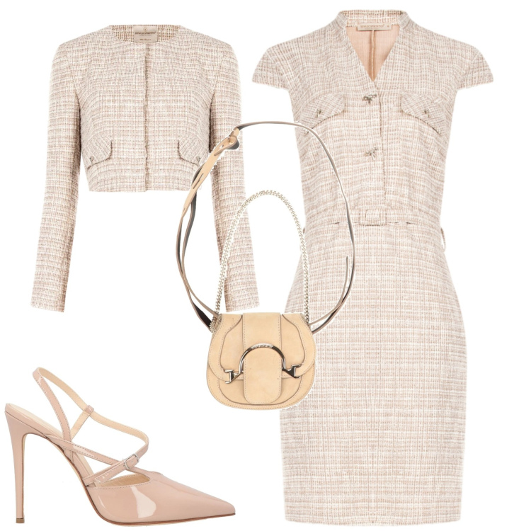 Outfit donna - Early spring. Stile Bon Ton per Tutti i giorni. Abbinamento con marsupi, décolleté, blazer, vestiti midi/longuette.