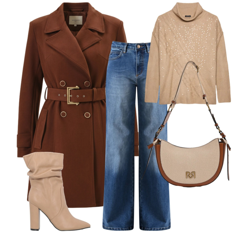 Outfit donna - Total look #2335825. Stile Casual chic per Tutti i giorni. Abbinamento con stivaletti, jeans, trench, borse a tracolla, maglieria.
