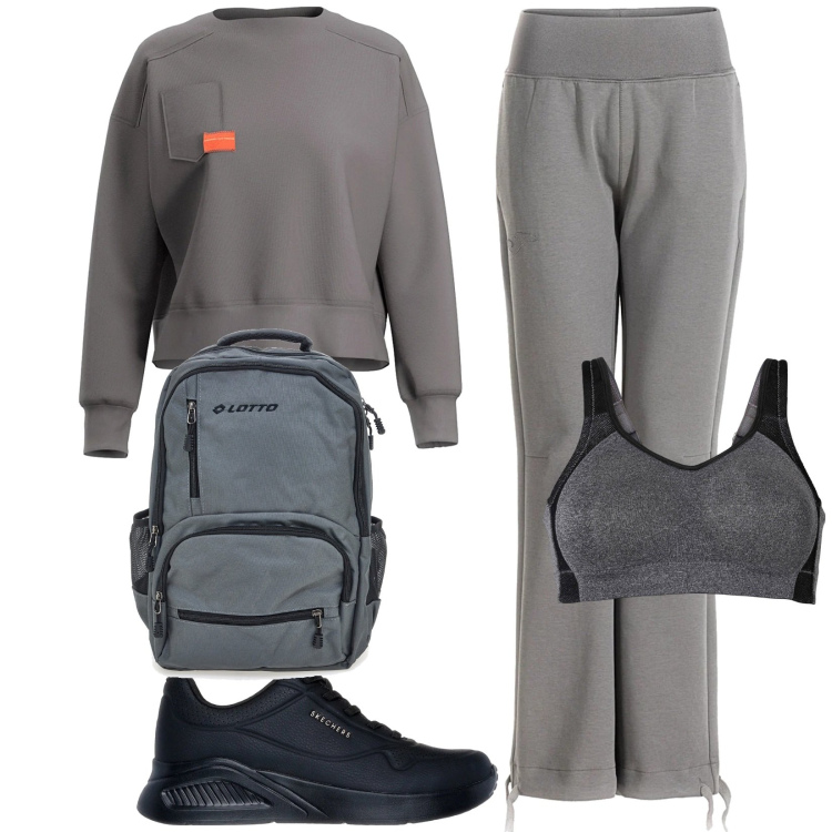 Outfit donna - In palestra. Stile Sporty chic per Sport. Abbinamento con reggiseni, zaini, felpe, pantaloni, sneakers.