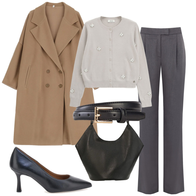 Outfit donna - City. Stile Urban per Tutti i giorni. Abbinamento con cinture, cappotti, cardigans, borse a spalla, pantaloni, décolleté.