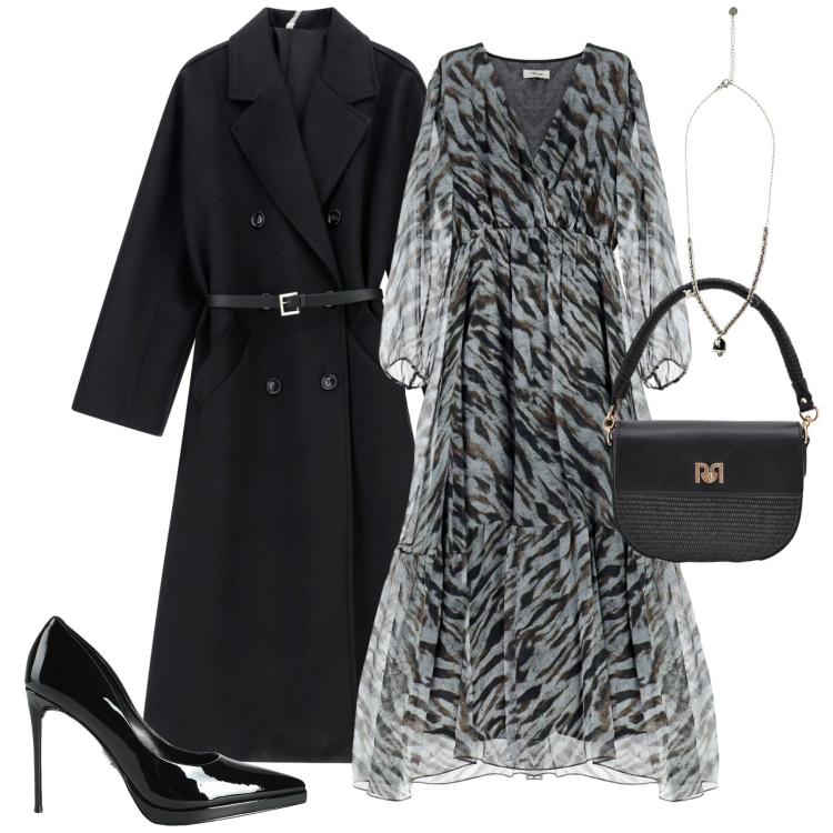 Outfit donna - Serata. Stile Chic per Serata fuori. Abbinamento con décolleté, cappotti, vestiti lunghi, borse a spalla, ciondoli.