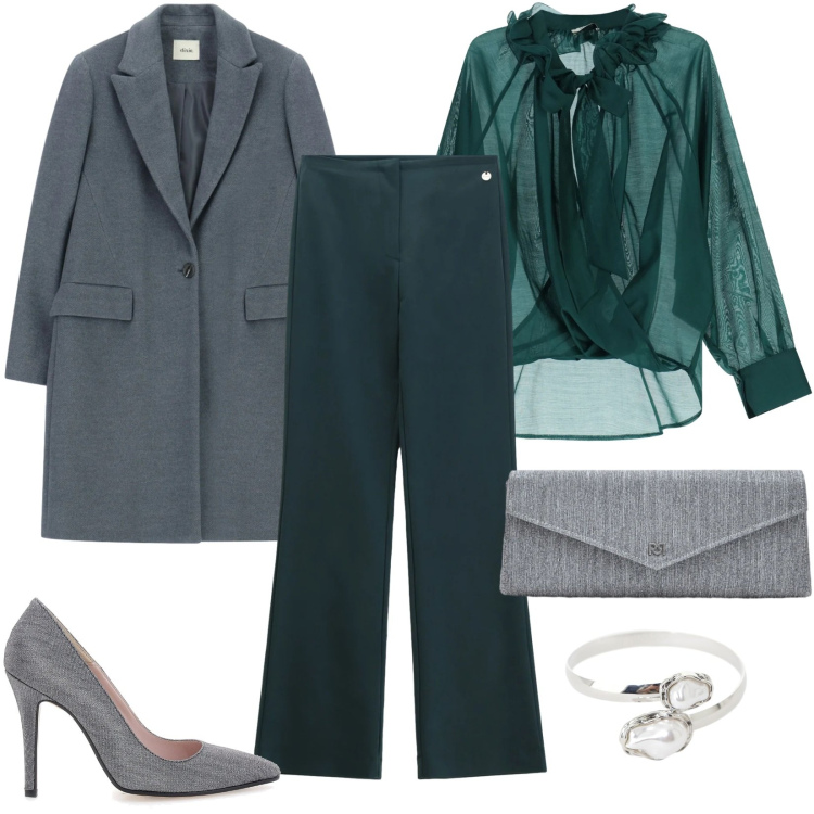 Outfit donna - Total look #2335886. Stile Chic per Cerimonia. Abbinamento con pantaloni, braccialetti, bluse, cappotti, pochette, décolleté.