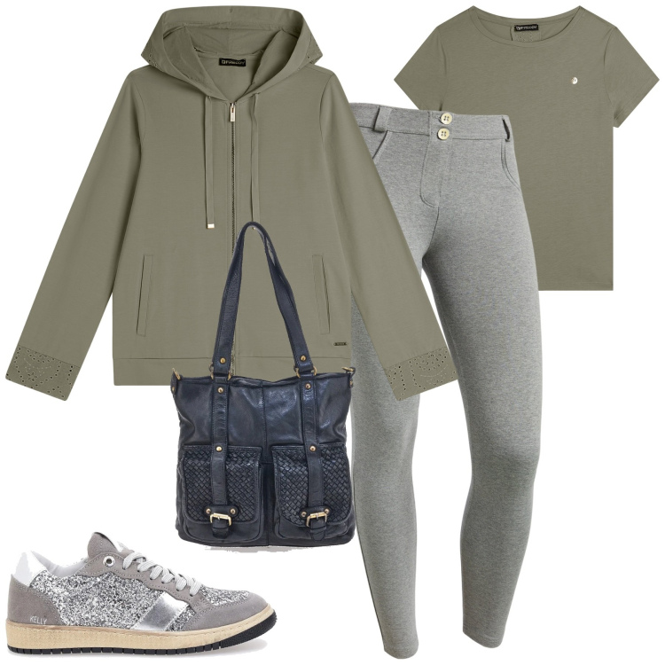 Outfit donna - Febbraio. Stile Casual per Tutti i giorni. Abbinamento con felpe con cappuccio, pantaloni skinny, t-shirt, borse a spalla, sneakers.
