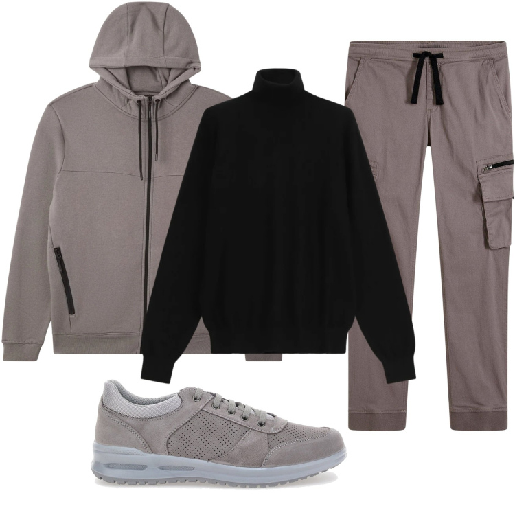 Outfit uomo - Total look #2335945. Stile Casual per Tutti i giorni. Abbinamento con pantaloni cargo, felpe con cappuccio, maglieria, scarpe stringate.