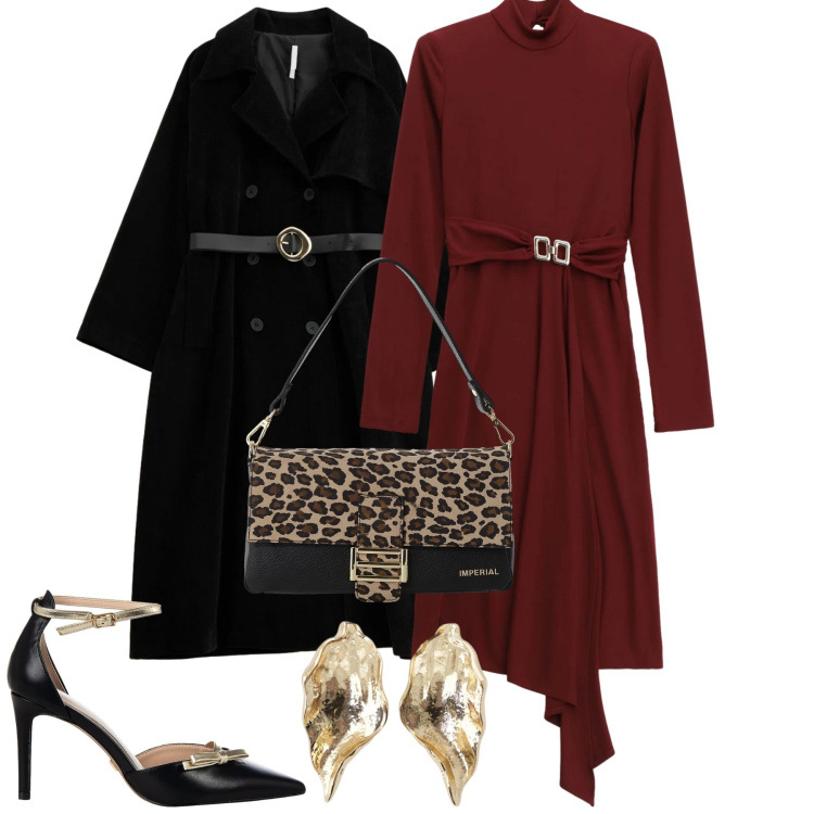 Outfit donna - Serata. Stile Chic per Serata fuori. Abbinamento con vestiti midi/longuette, borse a spalla, trench, orecchini, décolleté.