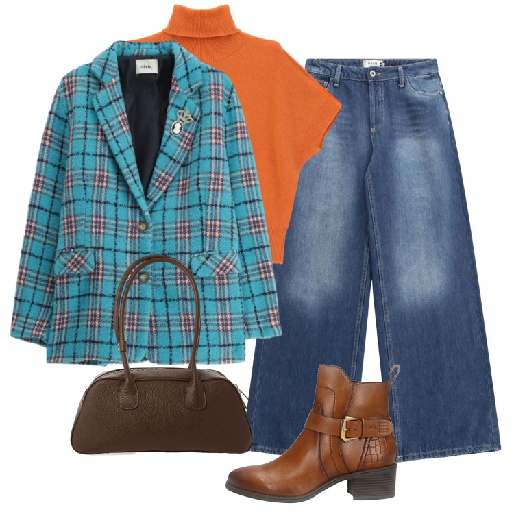 Outfit donna - Colore!. Stile Urban per Tutti i giorni. Abbinamento con maglieria, borse a mano, blazer, jeans, stivaletti.