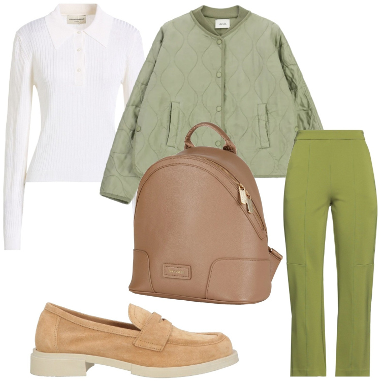 Outfit donna - Il bomber imbottito. Stile Basic per Tutti i giorni. Abbinamento con zaini, pullovers, pantaloni, mocassini, giacche.