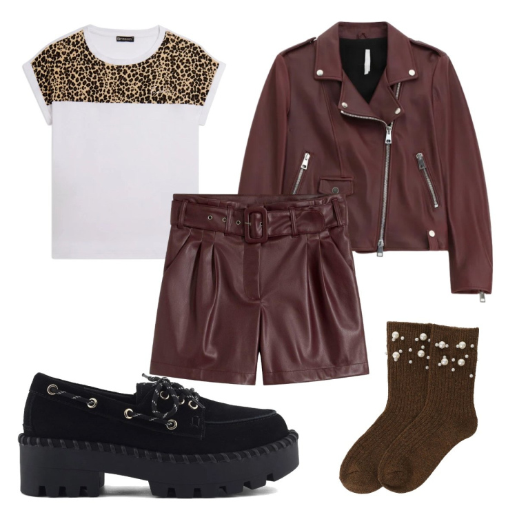 Outfit donna - Urban. Stile Urban per Tutti i giorni. Abbinamento con shorts, giacche, calzini, t-shirt, mocassini.