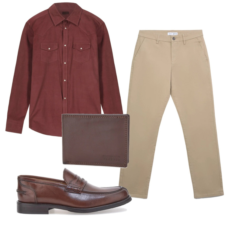 Outfit uomo - Total look #2335991. Stile Business/Elegante per Ufficio. Abbinamento con pantaloni chino, scarpe stringate, portafogli, camicie.