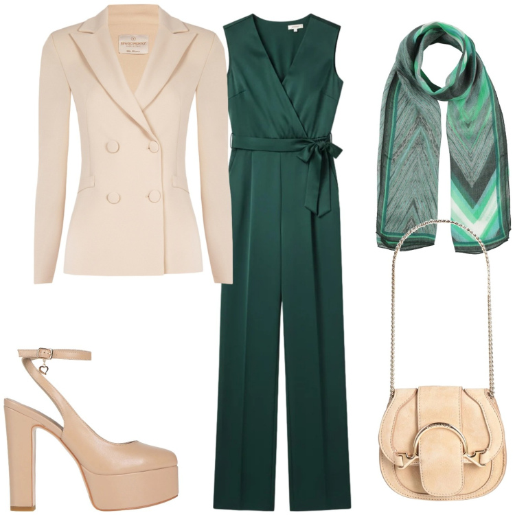 Outfit donna - Stilosa. Stile Glamour per Serata fuori. Abbinamento con marsupi, décolleté, sciarpe, tute, blazer.