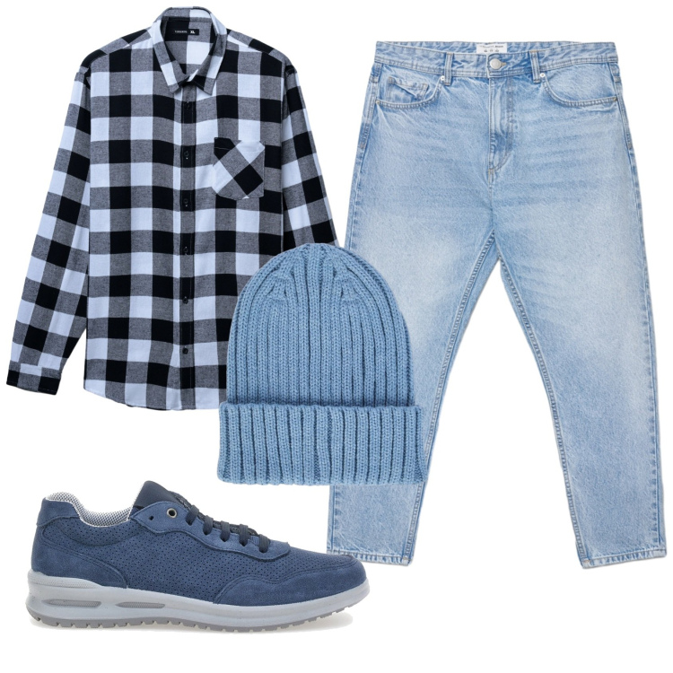 Outfit uomo - Total look #2336000. Stile Casual per Tutti i giorni. Abbinamento con jeans, camicie, berretti, sneakers.
