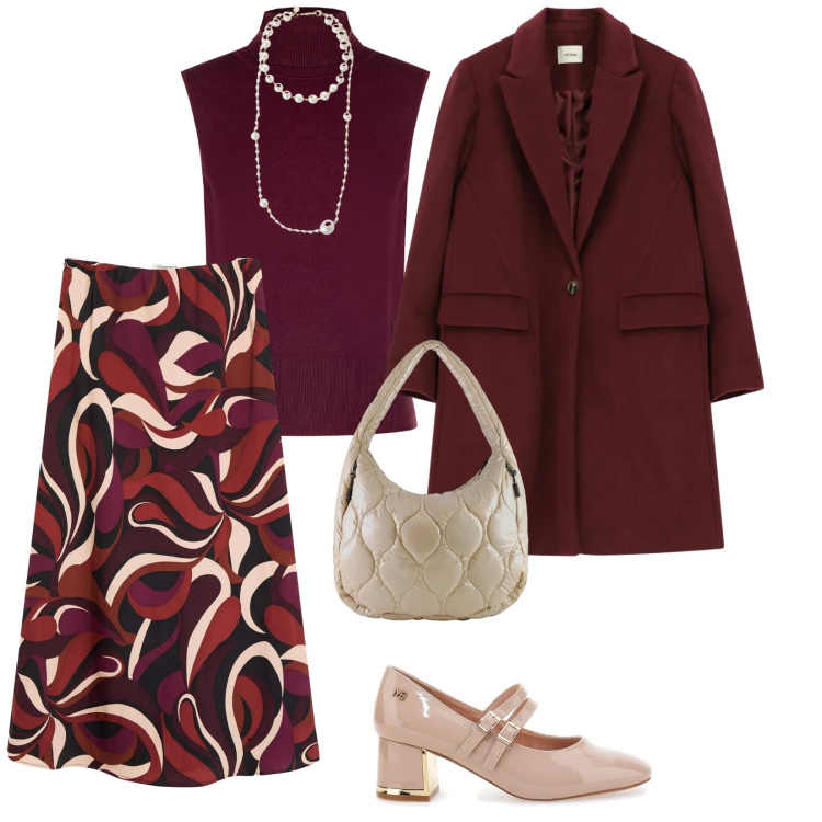 Outfit donna - Colori di stagione. per Serata fuori. Abbinamento con gonne longuette, collane, cappotti, pullovers, borse tote, décolleté.