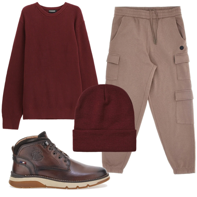 Outfit uomo - Total look #2336029. Stile Casual per Tutti i giorni. Abbinamento con maglieria, berretti, scarpe stringate, pantaloni cargo.