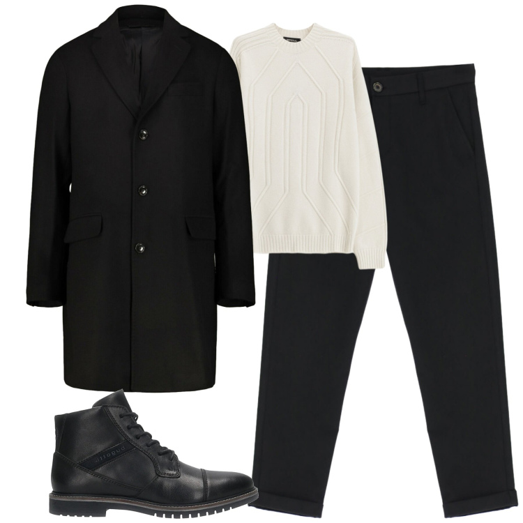 Outfit uomo - Total look #2336042. Stile Urban per Tutti i giorni. Abbinamento con pullovers, pantaloni, anfibi, cappotti.