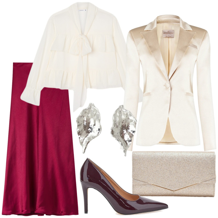 Outfit donna - Total look #2336045. Stile Glamour per Serata fuori. Abbinamento con orecchini, gonne lunghe, camicie, blazer, clutch, décolleté.