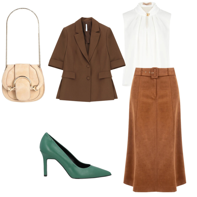 Outfit donna - Smeraldo. per Tutti i giorni. Abbinamento con décolleté, marsupi, blazer, gonne longuette, top.