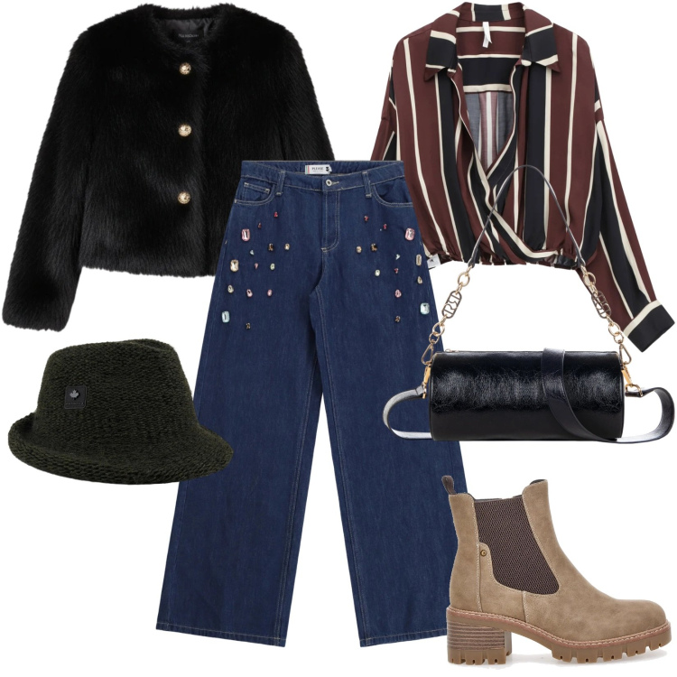 Outfit donna - Total look #2336059. Stile Basic per Tutti i giorni. Abbinamento con camicie, borse a mano, ecopellicce, jeans, cappelli, stivaletti chelsea.